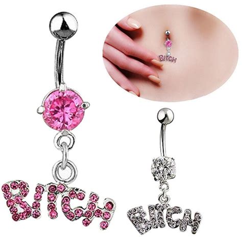 dia 1 6mm steel rhinone sexy bitch letter dangle navel belly button ring body piercing white