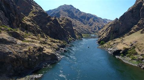 Drone Flyover Of Snake River Through Hells Canyon At Pittsburg Landing