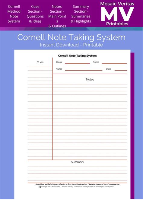 · download these free cornell notes templates, examples and printable pdf sheets to assist you in taking notes in classroom or at office meeting. Cornell Note Taking Method - PRINTABLE - DOWNLOAD - Notes Page - Cornell Notes Template for ...