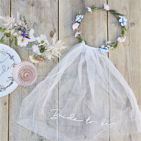 Bride To Be Hen Party Veil With Floral Crown By Ginger Ray