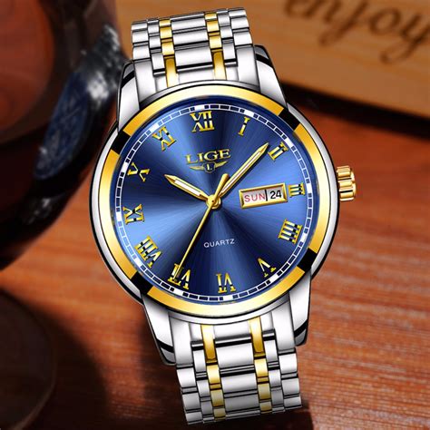 Lige Watch Men Fashion Sports Quartz Full Steel Gold Business Mens