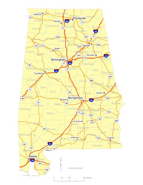 Map Of Alabama Cities Alabama Interstates Highways Road Map