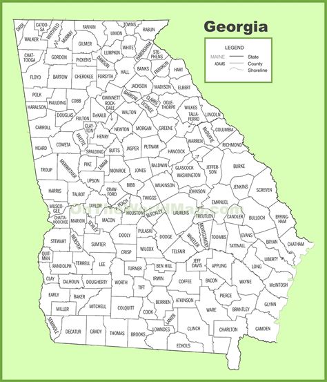 State Of Georgia County Map United States Map States District