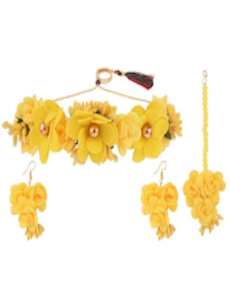 Buy Efulgenz Women Gold Plated Yellow Floral Haldi Jewellery Set