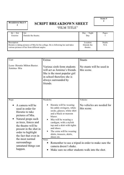 Script Breakdown Sheet Collage Of Mia Final