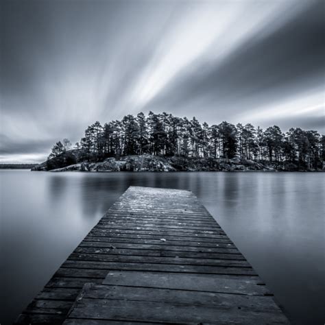 512x512 Resolution Black And White Image Of Lake Sweden Pier 4k 512x512