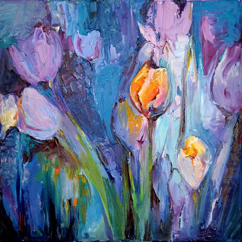 Blue Tulips Modern Painting Flower Oil Painting Floral