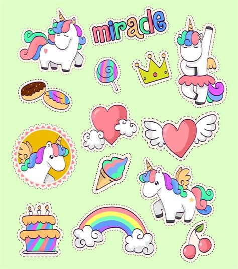 Cute Unicorn Sticker Collection Vector Premium Download