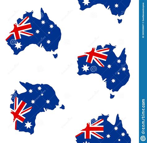 Vector Seamless Pattern Of Australia Map With Flag Stock Vector