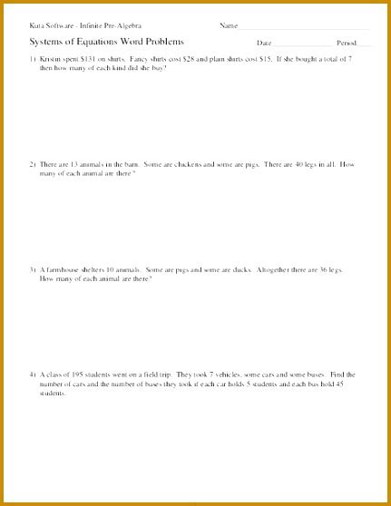 Grade 3 word problem worksheets where students are given a word problem including a variable and must write and solve an equation to find the below are three versions of our grade 3 math worksheet with word problems involving variables. 6 System Of Equations Worksheet | FabTemplatez