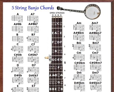 5 String Banjo Chords Chart Small Chart Ebay
