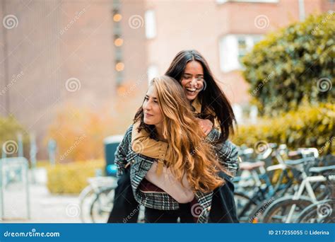 Two Women Having Fun Outside Stock Image Image Of Race Adult