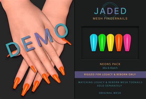 Second Life Marketplace Jaded Demo Mesh Fingernails Neons