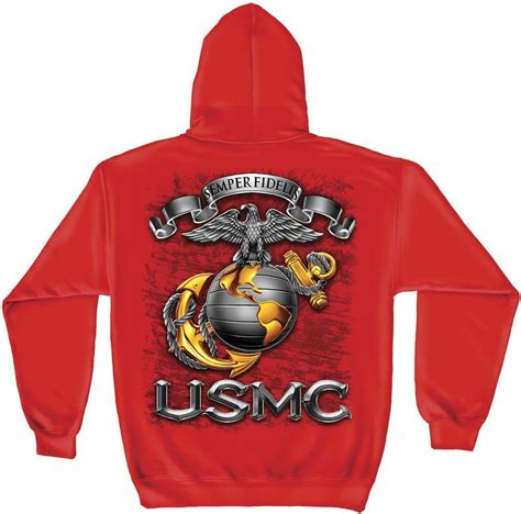Usmc Marine Corps Semper Fidelis Hooded Sweatshirt Red