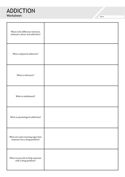 Printable Addiction Worksheets For Clients