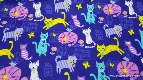 Flannel Fabric Purple Cat Fun By The Yard 100 Cotton Etsy Flannel