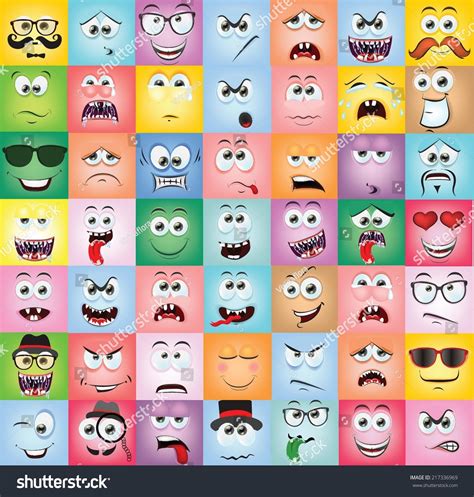 Set Of Cartoon Faces With Different Emotions Stock Vector Illustration