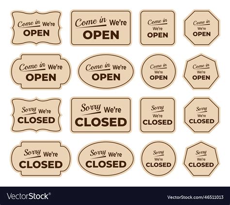 Open Closed Door Sign Collection Royalty Free Vector Image