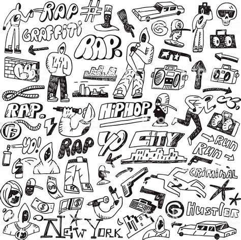 Rap Hip Hop Graffiti Set Vector Icons In Sketch Style Palavras De Graffiti Letras De