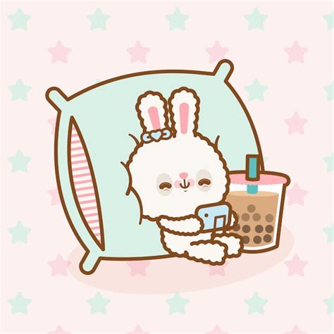Premium Vector Cute Kawaii Rabbit Playing Video Games
