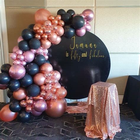 Backdrop With Balloon Garland And Custom Decal Gold Birthday Party