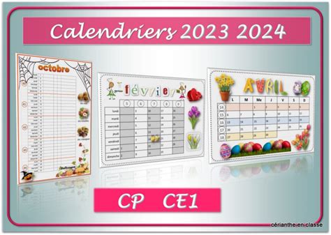 Calendriers Cp Ce1 2023 2024 Cérianthe En Classe