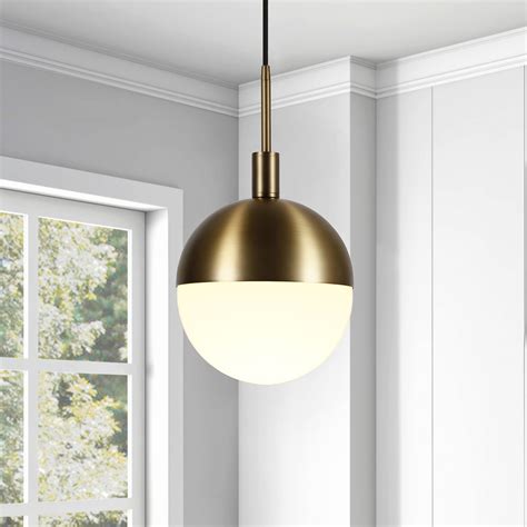 Industrial Large Globe 1 Light Pendant In Contemporary Brass With White Frosted Glass Shade For