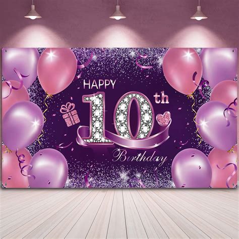 Buy Happy Birthday Party Decorations Large Fabric Pink Purple Happy 10th Anniversary Birthday