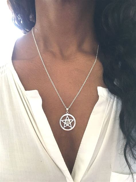 Moonstone Pentagram Necklace Onyx Pentagram Pendant Silver Etsy Uk