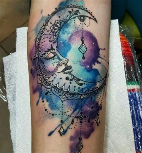 Moon Watercolor Tattoo Moon Tattoo Designs Moon Tattoo Galaxy Tattoo