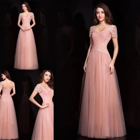 Blush Rosa Vestidos Dama Para 2015 Beach Garden Boda Rústica De Noche