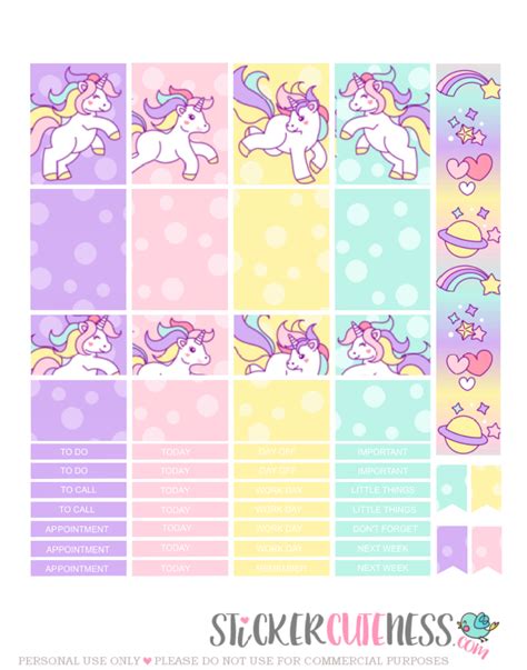 Unicorn Rainbow Printable Planner Stickers Unicorn Planner Stickers