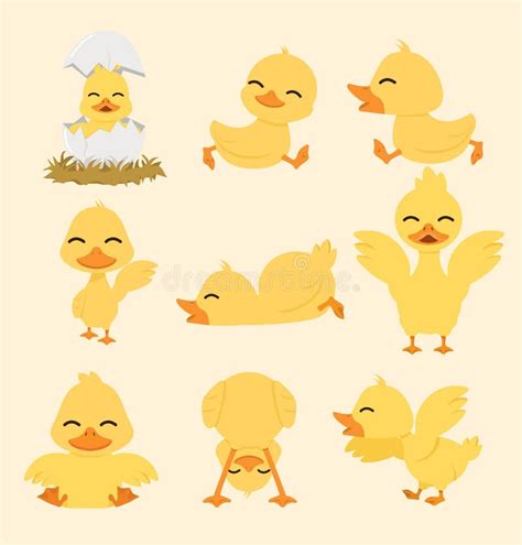 Cute Yellow Duck Cartoon Set Stock Vector Illustration Of Icon Duck