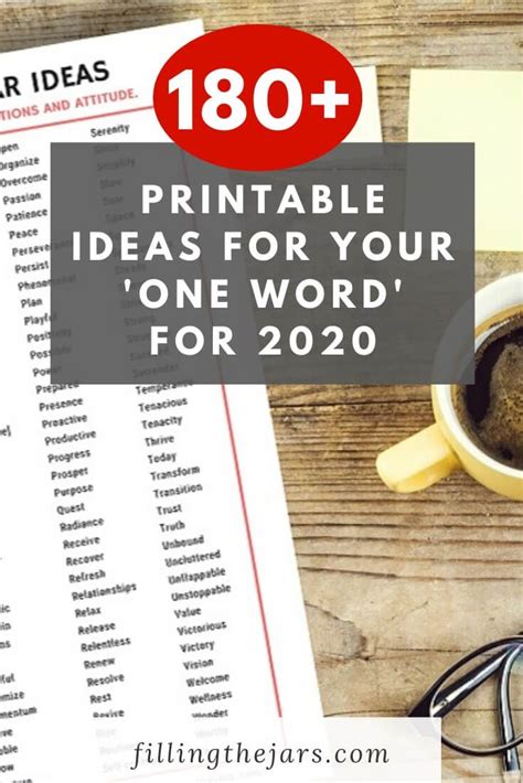 Printable Word Of The Year Ideas List Filling The Jars One Word