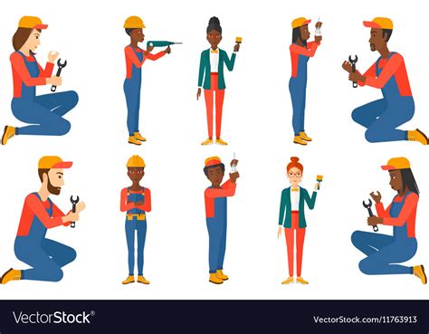 Set Of Constructors And Builders Characters Vector Image