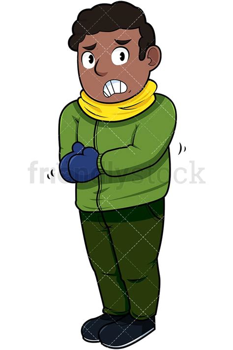 Black Man Trembling With Cold Cartoon Vector Clipart