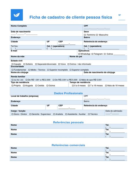 Modelo Ficha Cadastro Cliente Pessoa Fisica Contaazulpdf Informática