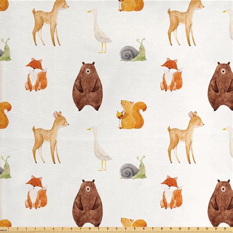 Animals Fabric By The Yard Baby Animals Watercolor Illustration