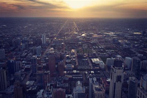 Aerial View Of Chicago With Sunset Stock Photo Image Of Chicago