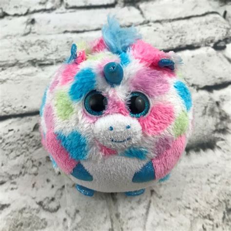 Ty Fable Round Unicorn Plush Multi Color Spotted Stuffed Animal Soft