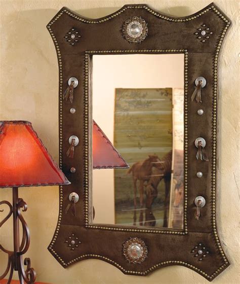 A beveled glass tile frame gives this mirror its unique and dynamic appearance. Brown Suede Western Mirror | Western Home Decor | Espejos ...