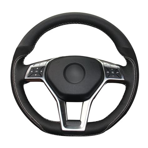 Loncky Auto Custom Fit Black Genuine Leather Black Suede Steering Wheel
