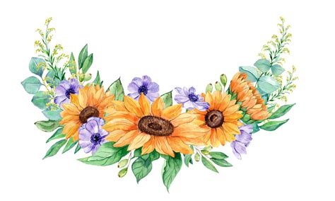 Sunflowers Watercolor Clip Art Realistic Flower Summer Herb Etsy Uk
