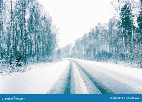 Snowy Land Road Stock Photo Image Of Snow Outdoor Forest 45985594