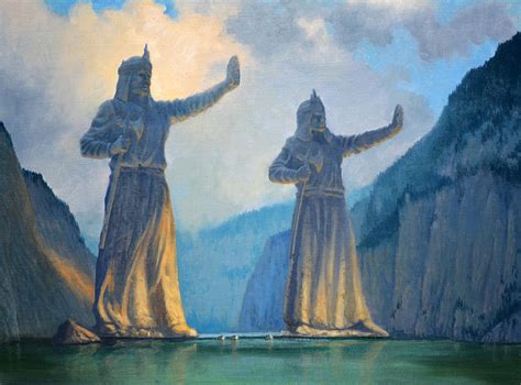 The argonath, a memorial to isildur and anarion on the river, at the opening of nen hithoel. Behold The Argonath Painting by Armand Cabrera