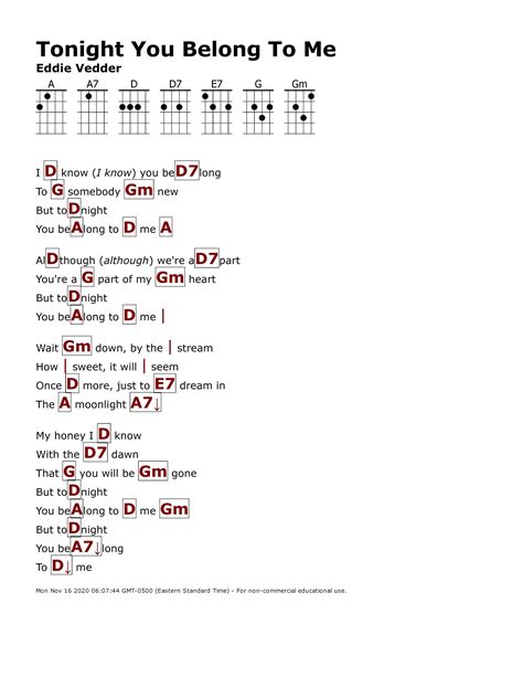 Tonight You Belong To Me Eddie Vedder Ukulele Tabs Songs Ukulele