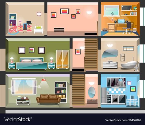 House Cross Section With Room Interiors Royalty Free Vector