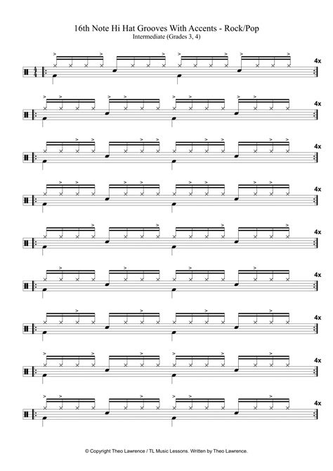 16th Note Hi Hat Grooves With Accents Learn Drums For Free