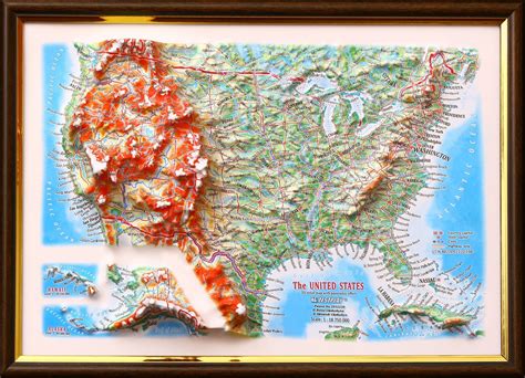 Us Raised Relief Map 12 X 9 Etsy