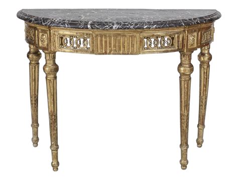 Italian Neo Classic Style Gilt Marble Top Console Table
